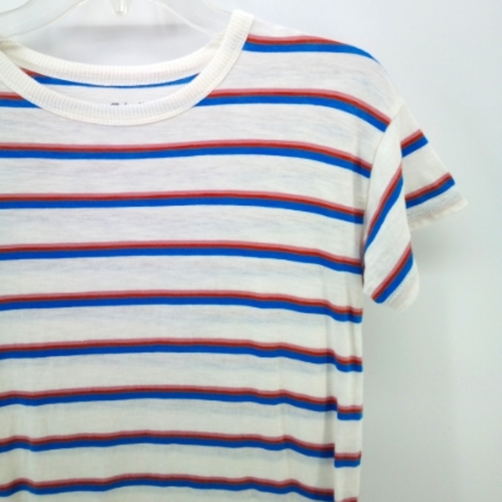 ⭐3/$30 Madewell 100% cotton white red blue striped Tee 4th of July Patriotic XXS